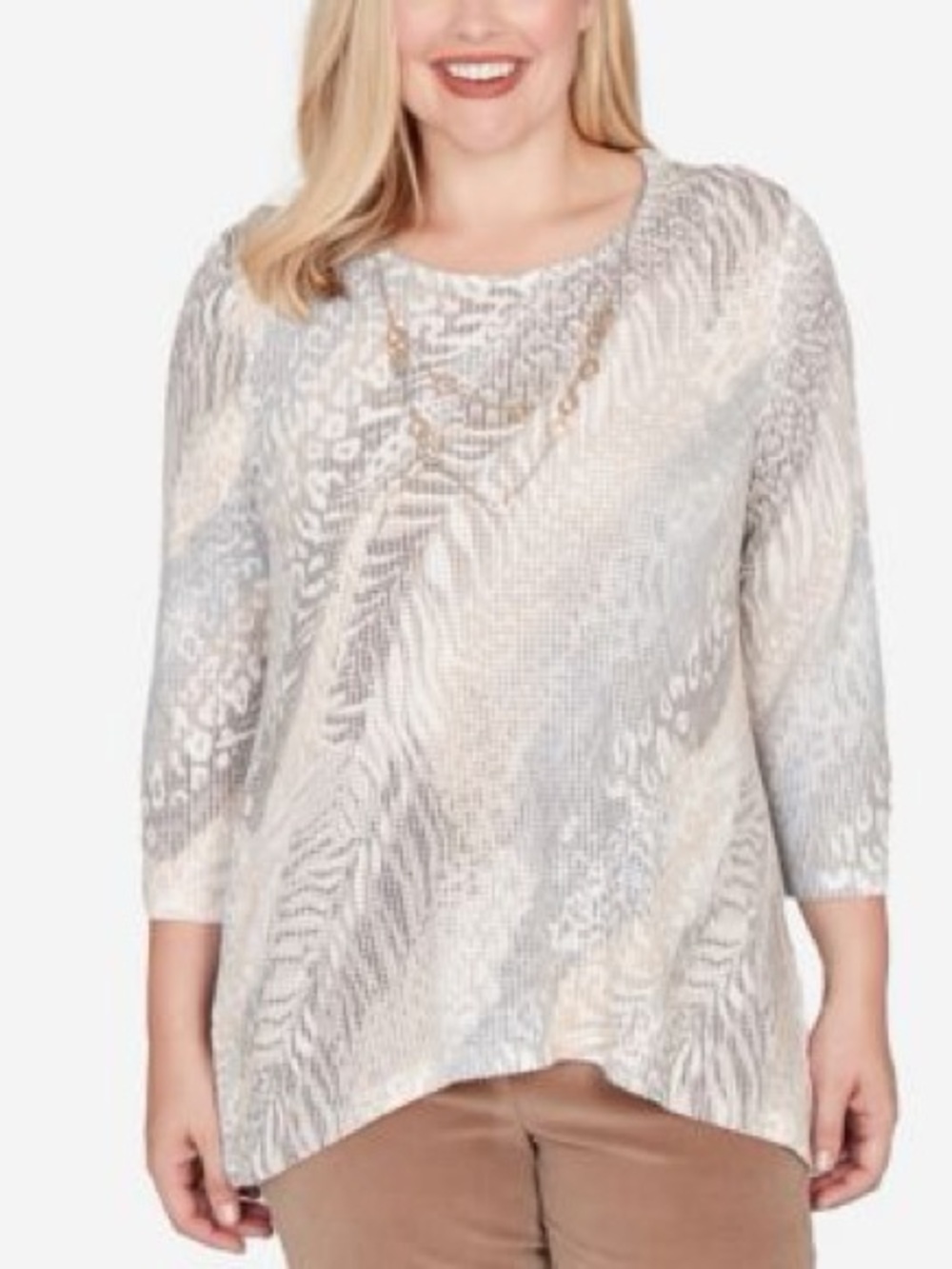 Plus Size Neutral Animal-Print Scoop Neck Top